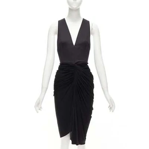 ALEXANDER WANG black front drape vneck silk lined knee codycon dress US4 S - Picture 1 of 9