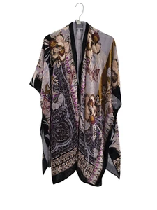 Cato Womens Multicolor Floral Velvet Kimono Open Front Cardigan One Size - Picture 1 of 13