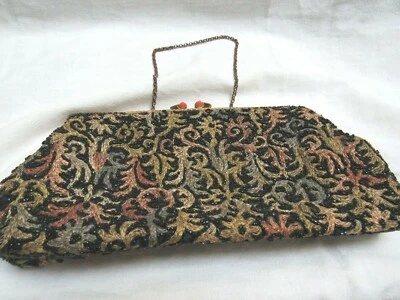 Cartera clutch vintage pandereta negra con cuentas multicolor crochet coral broche Josef? Foto 1 de 4
