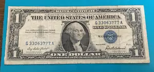 1957 One dollar bill 1.00 Dollar Note triple 777 Fancy number G 33063777 A - Picture 1 of 2