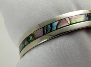 Vintage Bracelet Mexico Alpaca Silver inlaid with multicolor Abalone Shell 2 5/8 - Picture 1 of 6