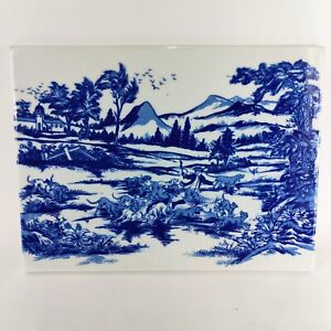 Vintage Ceramic Tile Plant Pot Stand Chinese Blue and white Table Coaster.