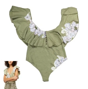 Free People Floral Print Matilda Flutter Short Sleeve Women's Thong Bodysuit NWT - Picture 1 of 1