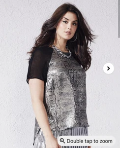 Simply Be Size 24 Sparkle Snakeskin Sheer Sleeves Top Tunic T-shirt BNWT - Picture 1 of 2