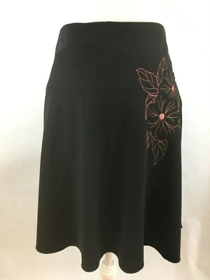 Papaya Womens Black Skirt Size Medium Flare Pink Floral Embroidery - Image 1 of 4
