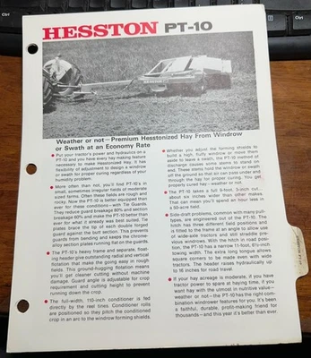 1970 HESSTON PT-10 Hesstonized Hay Dealer Shop Salesmen Brochure Specs & Prices - Image 1 of 3