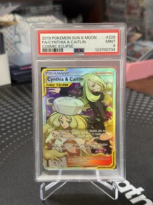 Pokemon PSA 9 Cynthia & Caitlin 228/236 Cosmic Eclipse Full Art Rare Mint - Image 1 of 2