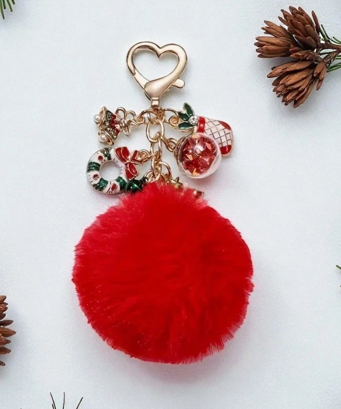 Berloque/chaveiro de bolsa de Natal Pom Pom - Vermelho - Meias de grinalda - Imagem 1 de 4