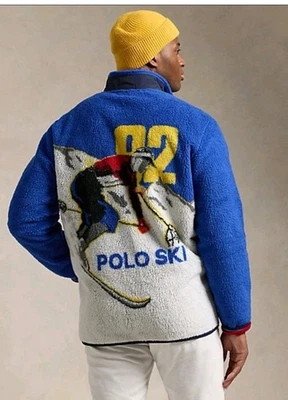 New Polo Ralph Lauren Jacket Fleece Hi-Pile Full-Zip Blue POLO-SKI 92 Size 2XLT - Image 1 of 4