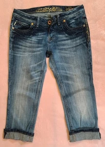 Rerock For Express Capri Jeans Women 4 Blue Denim Low Rise Zip - Picture 1 of 15