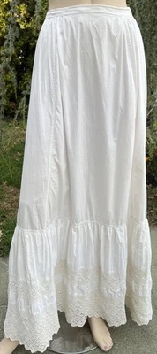 ANTIQUE VICTORIAN WHITE COTTON PETTICOAT SKIRT W/ CROCHET LACE - Image 1 of 4