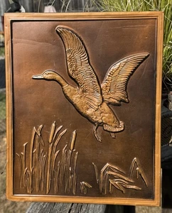 Vtg Hand-Tooled Copper Duck Goose Wall Art ~ Mid Century Metal Plaque 12”x9” - Picture 1 of 6