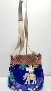 Vintage Fossil Key Per Elephant Purse Print Large Coated Canvas Crossbody Bag - Picture 1 of 6