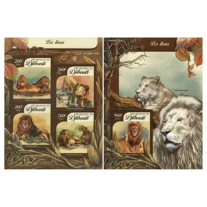 Lions Stamp Bundle of 2 Panthera Leo Nubica Azandica Souvenir Sheet MNH #899-902 - Picture 1 of 13