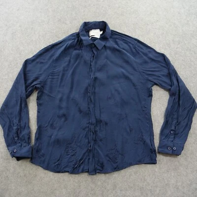 Topman Premium Shirt Mens Large Extra Large Blue Floral Embroidery Button Slim - Image 1 of 4