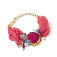 HSN Bajalia Pink Quartzite & Satin Ribbon Gold-tone 6-1/2" Bangle Bracelet 