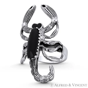 Anillo Distintivo Mano Derecha Escorpio Signo del Zodiaco Ónix Plata Esterlina .925 - Imagen 1 de 1