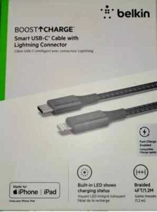 Belkin 1.2m Fast Braided USB C - Lighting Cable iPhone iPad MFI Certified - Picture 1 of 3