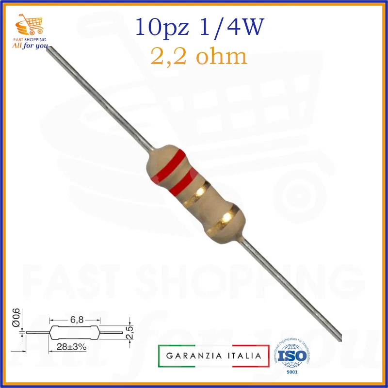 Kit resistenze 1/4 watt resistenza 2,2 ohm rosso rosso oro oro resistore a filo