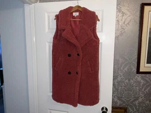 NEXT CORAL TEDDY BEAR GILET LONGLINE SLEEVELESS COAT SIZE S SMALL BNWOT - Picture 1 of 4