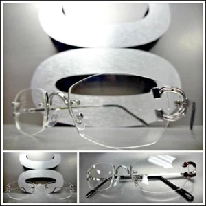 Classy Elegant Sophisticated Style Clear Lens EYE GLASSES Silver Rimless Frame - Picture 1 of 7