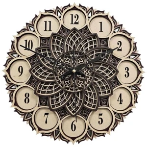 Clock Wall Clock Mandala Wooden Modern Room standard Clock Home Decor 18 x 18 in - Picture 1 of 5