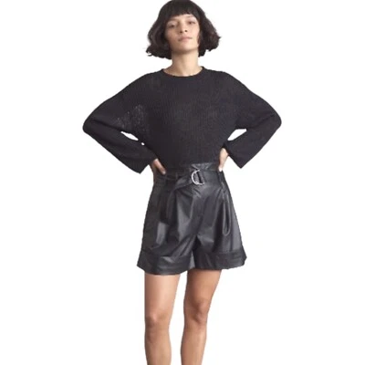 Elizabeth And James Mujer Talla 0 Negro Cintura Alta Imitación Cuero Bolsa de Papel Pantalones Cortos Foto 1 de 4