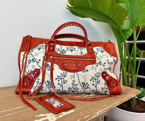 Bolso de Mano BALENCIAGA *CITY* Envejecido Rojo Marfil/Azul Floral Chinoiserie Tela de Tela - Imagen 1 de 16