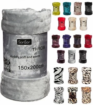 Faux Fur Mink Throw Blanket Bedspread Bed Sofa (Single, Double & King) - Image 1 of 2