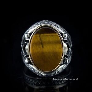 Sterling 925 Silver Tiger Eye Oval Shape Handmade 100% GENUINE Men's Ring