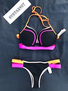 NWT Victoria's Secret Bikini~Black Neon +1Cup Hottie Halter~Banded Itsy~Many Sz - Picture 1 of 6