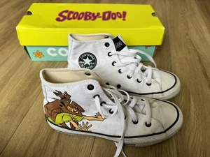 Scooby Doo Converse Trainers Hi Tops Uk Size 4 White High Top Shoes Shaggy & Box - Picture 1 of 6