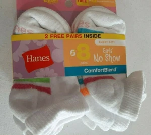 Hanes Girl's 8 Pack No Show Comfortblend Socks Size Small 6-10.5 NEW Super Soft - Picture 1 of 7