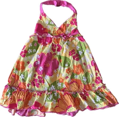 Vestido solero con estampado de flores rosa/naranja/verde Okie Dokie para niños pequeños, talla 2 Foto 1 de 4