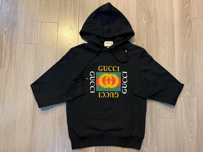 Gucci Distressed Interlocking G Algodón Sudadera con Capucha Jersey Negro Talla M Foto 1 de 2