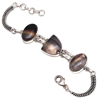 Pulseras de piedras preciosas de fluorita regalo para ella joyería 7"" ajustables Foto 1 de 4