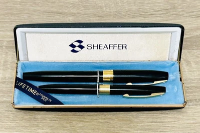 Винтажный Sheaffer 550 черный 14k золото новый в коробке перьевая ручка и карандаш комплект с чехлом - Изображение 1 из 4