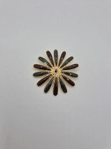 Vintage Brosche Anstecknadel grün und braun Emaille goldfarben Blume - Bild 1 von 5