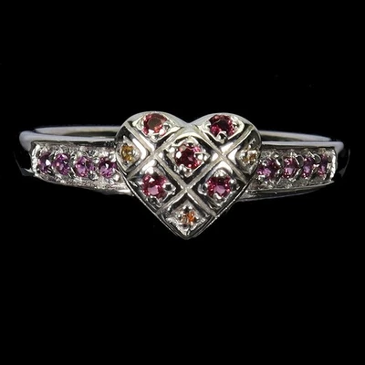 925 Sterling Silver Ring Round Peridot Rhodolite Sapphire Heart Gemstone Size 9 - Image 1 of 4