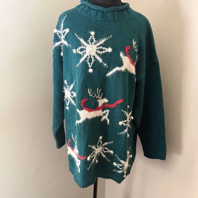 Suéter de Navidad tejido Lauren Hansen reno copos de nieve M Foto 1 de 4