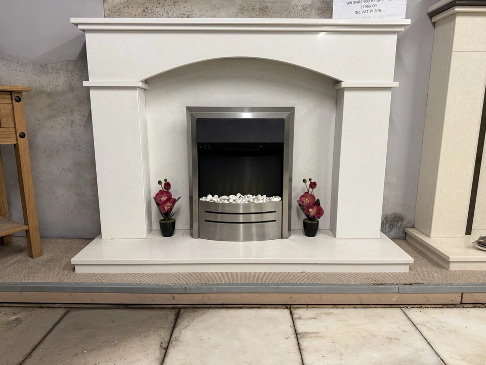 Marble Fireplace In Polar White Polished Marble Ex Showroom Display - Image 1 of 1
