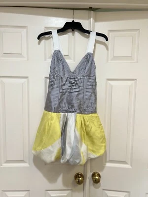 Catherine Malandrino SGris Amarillo Seda Mini Globo Parte Inferior Divertido Vestido Femenino 4 Foto 1 de 4