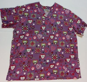 Natural Uniforms Natural Prints Scrub Women's 2XL 'Puppy Love' Top - Picture 1 of 5