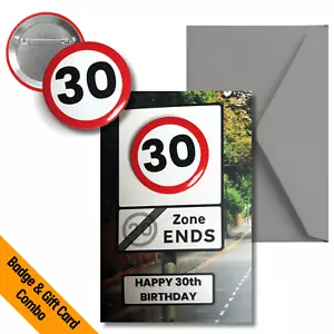 Fun Happy 30th Birthday Badge Gift Card - The 20 Zone Ends Novelty 44mm Badge - Picture 1 of 105