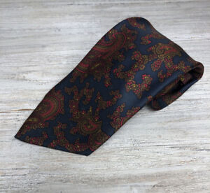 Turnbull & Asser London Vintage 7 Seven Fold Handmade Silk Tie Navy Red Paisley