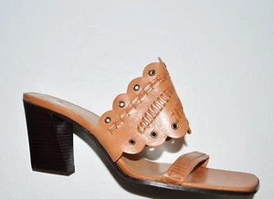 ENZO ANGIOLINI NEW 8 M LIGHT BROWN LEATHER SLIDE SANDALS - Picture 1 of 4
