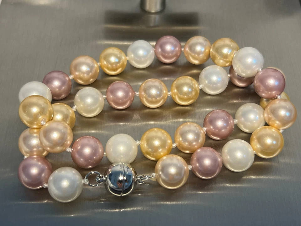 Muschelkernperlen Collier Kette multi Länge 50 cm ! Magnet ! Perlen 12 mm 125 - Bild 1 von 1