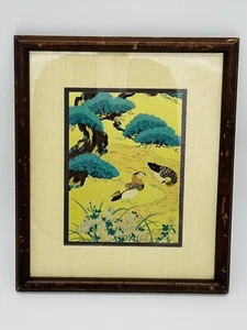 Vintage (1950s) Japanese Duck Landscape Gouache On Gold Leaf Painting - Picture 1 of 6
