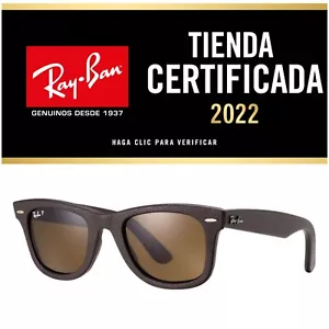 Gafas Ray Ban RB2140QM 1153/N6 WAYFARER LEATHER Brown Polarized NEW - Imagen 1 de 11