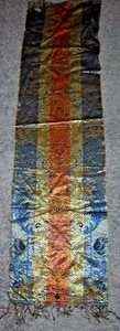 Antique Metallic Silk Thread Woven Tapestry RUNNER; BLACK BLUE'S , GOLD - Picture 1 of 8